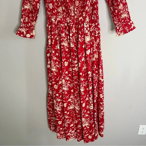 DOEN Bijou Oak Bluffs Red Floral Print Midi Dress Women's Size Small - Picture 10 of 10